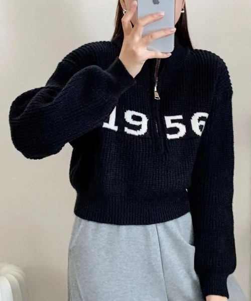 Mela（メラ）の「NUMBERING HALF ZIP KNIT（ニット/セーター・レディース・ホワイト/グリーン/グレー/ネイビー/ブラック/ブラウン・FREE）」の15枚目の写真