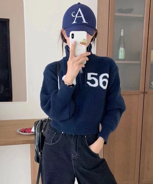 Mela（メラ）の「NUMBERING HALF ZIP KNIT（ニット/セーター・レディース・ホワイト/グリーン/グレー/ネイビー/ブラック/ブラウン・FREE）」の14枚目の写真