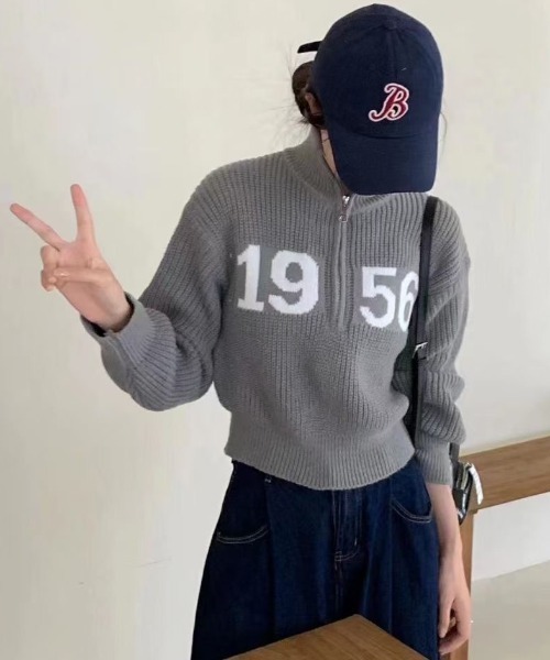 Mela（メラ）の「NUMBERING HALF ZIP KNIT（ニット/セーター・レディース・ホワイト/グリーン/グレー/ネイビー/ブラック/ブラウン・FREE）」の13枚目の写真