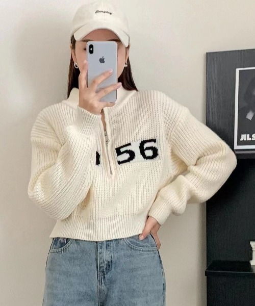 Mela（メラ）の「NUMBERING HALF ZIP KNIT（ニット/セーター・レディース・ホワイト/グリーン/グレー/ネイビー/ブラック/ブラウン・FREE）」の12枚目の写真