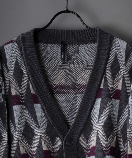 SITRY(シトリー)の「Geometric Jacquard Knit Cardigan/幾何学 ジャガード ニット カーディガン/カーデ(カーディガン/ボレロ・メンズ・チャコールグレー/ブラック/ダークブラウン/ブラウン/ブルー/グリーン・M/L/XL)」の7枚目の写真
