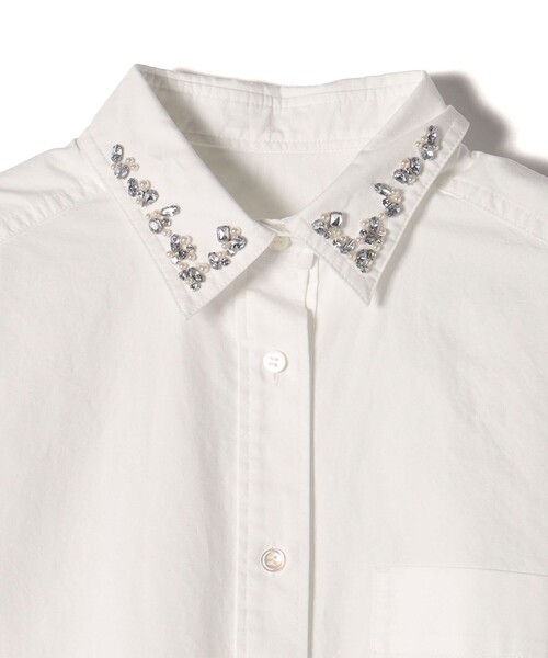 【セール】〈手洗い可能〉綿 オックス ビジュー付 オーバー シャツ ◇（シャツ/ブラウス）｜SHIPS（シップス）