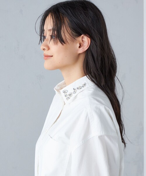 【セール】〈手洗い可能〉綿 オックス ビジュー付 オーバー シャツ ◇（シャツ/ブラウス）｜SHIPS（シップス）