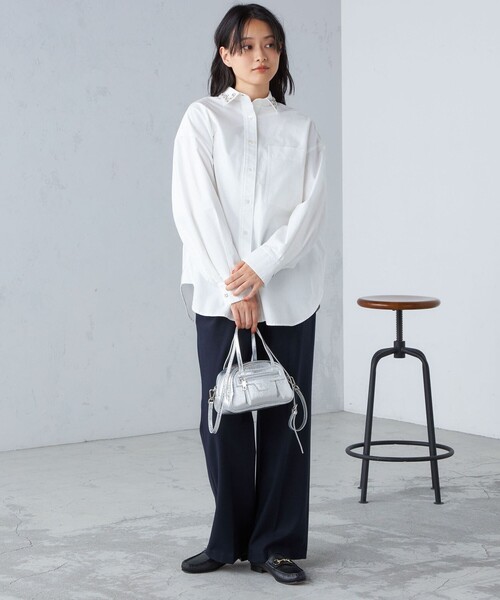 【セール】〈手洗い可能〉綿 オックス ビジュー付 オーバー シャツ ◇（シャツ/ブラウス）｜SHIPS（シップス）