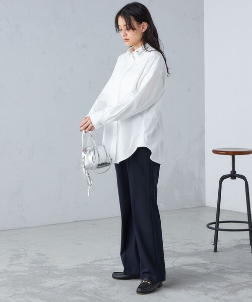 【セール】〈手洗い可能〉綿 オックス ビジュー付 オーバー シャツ ◇（シャツ/ブラウス）｜SHIPS（シップス）