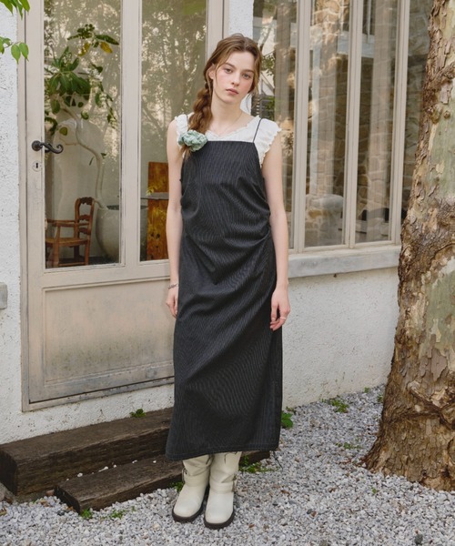 Munsingwear ストライプ ノースリーブワンピース ワンピース レディース ロングワンピース 花柄 ストライプ