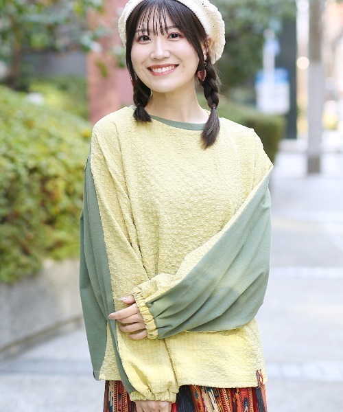 チチカカ(チチカカ)の「2WAYポコポココンビプルオーバー(Tシャツ/カットソー・レディース・ホワイト/カーキ/チャコールグレー・FREE)」の3枚目の写真