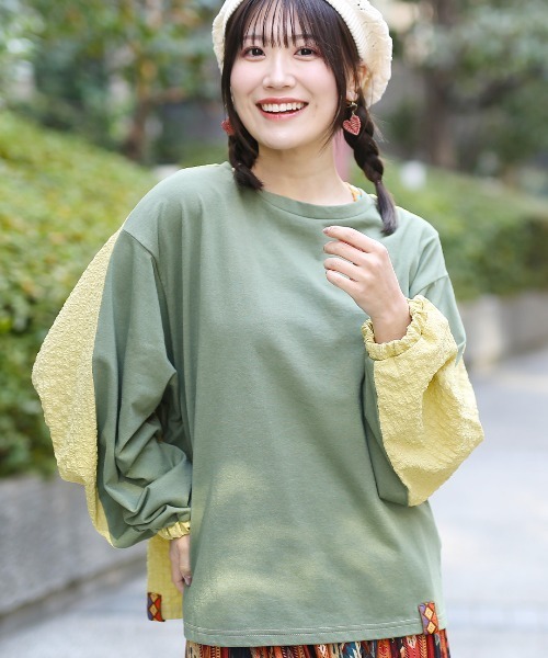 チチカカ(チチカカ)の「2WAYポコポココンビプルオーバー(Tシャツ/カットソー・レディース・ホワイト/カーキ/チャコールグレー・FREE)」の12枚目の写真