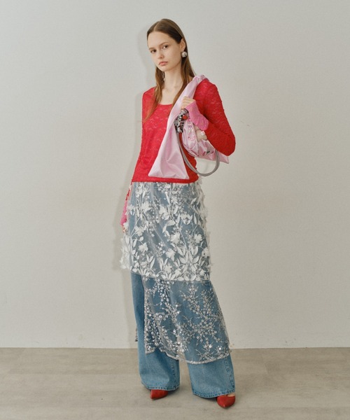 Flower spangle wrap skirt/フラワースパンコールラップスカート
