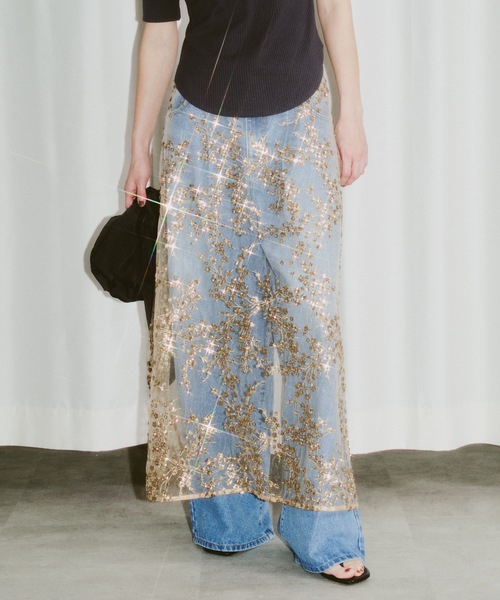 yae フラワースパンコールラップスカート Flower spangle wrap skirt/フラワースパンコールラップスカート