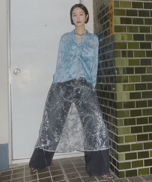 Flower spangle wrap skirt/フラワースパンコールラップスカート