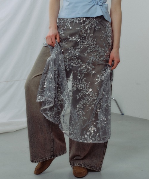 Flower spangle wrap skirt/フラワースパンコールラップスカート