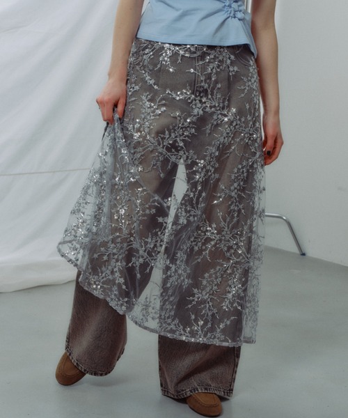Flower spangle wrap skirt/フラワースパンコールラップスカート