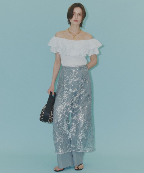 Flower spangle wrap skirt/フラワースパンコールラップスカート