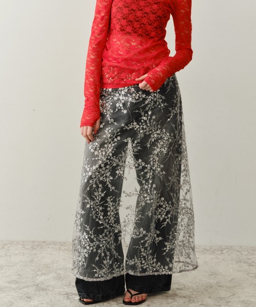 yae ヤエ　フラワースパンコールラップスカート Flower spangle wrap skirt/フラワースパンコールラップスカート