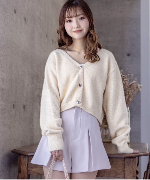 clear(クリア)の「ラメシャギーショート丈長袖ニットカーディガン≪2024SS新作≫(ニット/セーター・レディース・アイボリー/グリーン/ピンク/イエロー・F)」の3枚目の写真