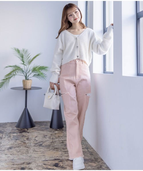 clear(クリア)の「ラメシャギーショート丈長袖ニットカーディガン≪2024SS新作≫(ニット/セーター・レディース・アイボリー/グリーン/ピンク/イエロー・F)」の9枚目の写真