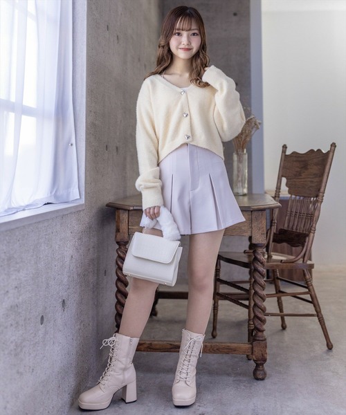 clear(クリア)の「ラメシャギーショート丈長袖ニットカーディガン≪2024SS新作≫(ニット/セーター・レディース・アイボリー/グリーン/ピンク/イエロー・F)」の12枚目の写真