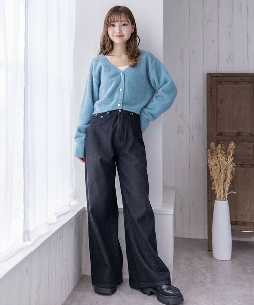 clear(クリア)の「ラメシャギーショート丈長袖ニットカーディガン≪2024SS新作≫(ニット/セーター・レディース・アイボリー/グリーン/ピンク/イエロー・F)」の11枚目の写真