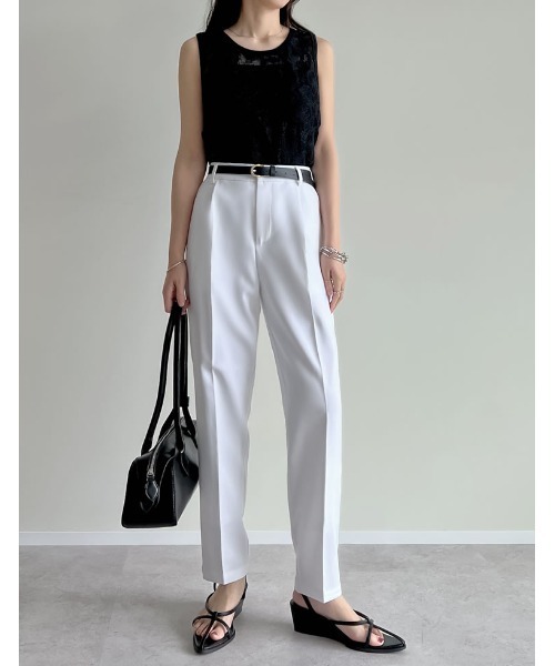 Re:EDIT（リエディ）の「[mau×Re:EDIT][mauコラボ][入卒式 セレモニー][低身長/高身長/大きいサイズ有]カットツイルテーパードパンツ（その他パンツ・レディース・ホワイト/チャコールグレー/ブラック/ピンク/イエロー/アイボリー/ミント/ベージュ系その他/ネイビー・SMALL/MEDIUM/LARGE/X-LARGE/SHORT/TALL）」の17枚目の写真