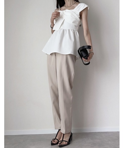 Re:EDIT（リエディ）の「[mau×Re:EDIT][mauコラボ][入卒式 セレモニー][低身長/高身長/大きいサイズ有]カットツイルテーパードパンツ（その他パンツ・レディース・ホワイト/チャコールグレー/ブラック/ピンク/イエロー/アイボリー/ミント/ベージュ系その他/ネイビー・SMALL/MEDIUM/LARGE/X-LARGE/SHORT/TALL）」の21枚目の写真