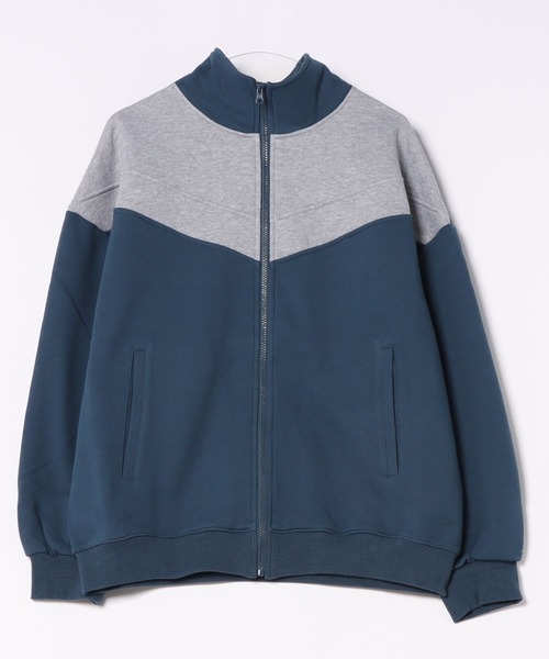 Adoon plain(アドーンプレーン)の「バイカラースウェットトラックジャケット(ジャージ・メンズ・ダークブルー・MEDIUM/LARGE)」の1枚目の写真