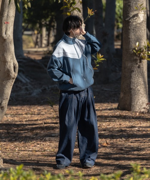 Adoon plain(アドーンプレーン)の「バイカラースウェットトラックジャケット(ジャージ・メンズ・ダークブルー・MEDIUM/LARGE)」の19枚目の写真