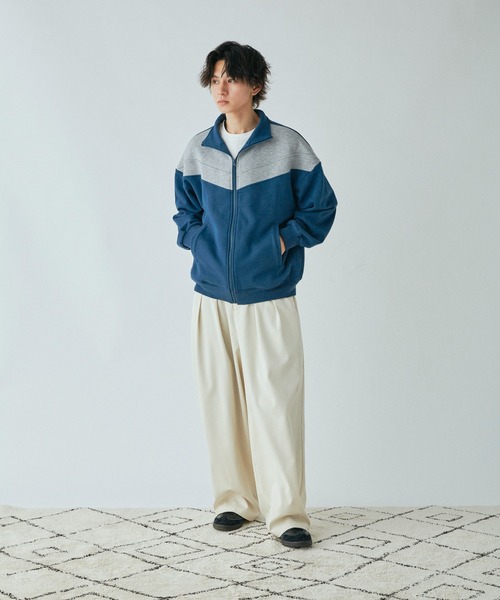 Adoon plain(アドーンプレーン)の「バイカラースウェットトラックジャケット(ジャージ・メンズ・ダークブルー・MEDIUM/LARGE)」の8枚目の写真