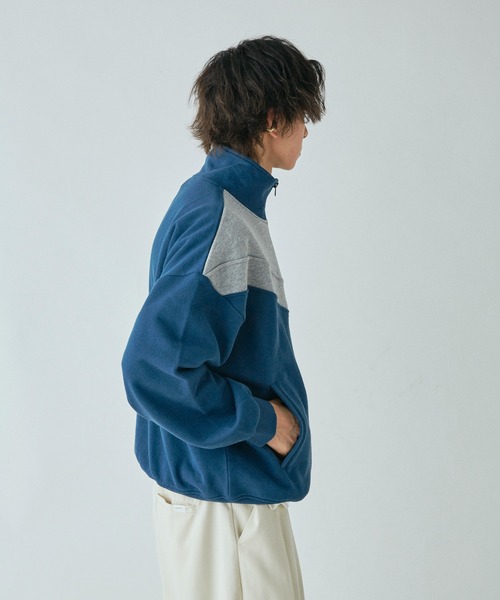 Adoon plain(アドーンプレーン)の「バイカラースウェットトラックジャケット(ジャージ・メンズ・ダークブルー・MEDIUM/LARGE)」の3枚目の写真