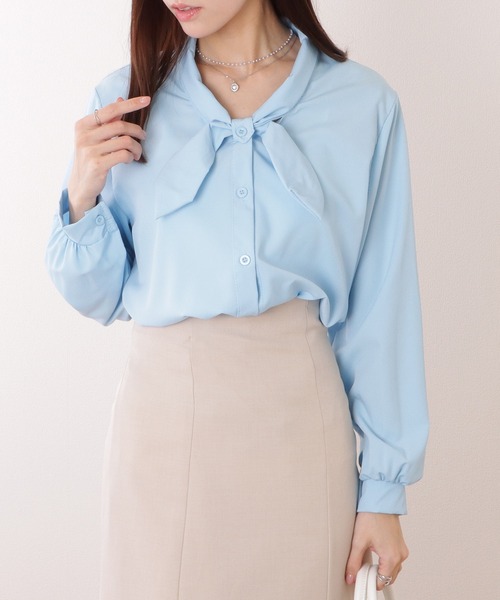 Lace Ladies(レースレディース)の「ボウタイ付き とろみ ベーシック 長袖 ブラウス(シャツ/ブラウス・レディース・ホワイト/ブルー・XL/L/M/S)」の3枚目の写真