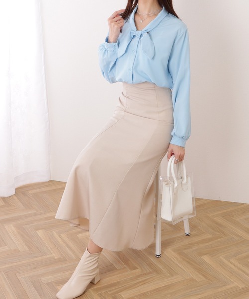 Lace Ladies(レースレディース)の「ボウタイ付き とろみ ベーシック 長袖 ブラウス(シャツ/ブラウス・レディース・ホワイト/ブルー・XL/L/M/S)」の5枚目の写真
