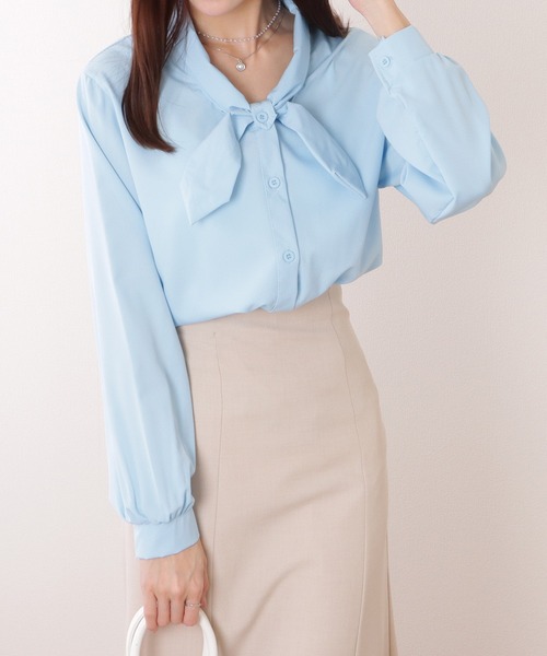 Lace Ladies(レースレディース)の「ボウタイ付き とろみ ベーシック 長袖 ブラウス(シャツ/ブラウス・レディース・ホワイト/ブルー・XL/L/M/S)」の6枚目の写真