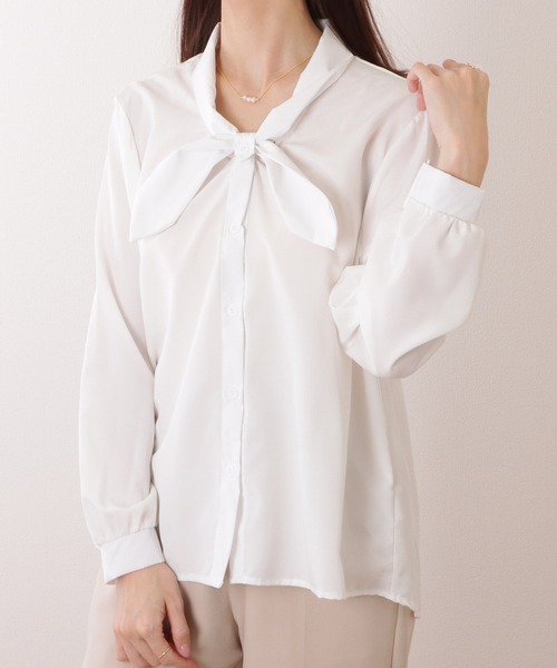 Lace Ladies(レースレディース)の「ボウタイ付き とろみ ベーシック 長袖 ブラウス(シャツ/ブラウス・レディース・ホワイト/ブルー・XL/L/M/S)」の8枚目の写真