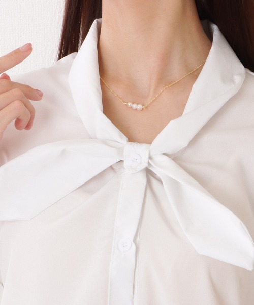 Lace Ladies(レースレディース)の「ボウタイ付き とろみ ベーシック 長袖 ブラウス(シャツ/ブラウス・レディース・ホワイト/ブルー・XL/L/M/S)」の15枚目の写真