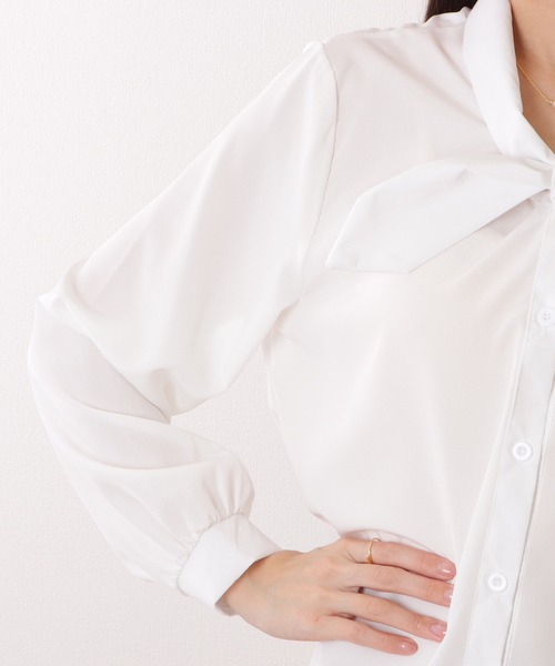 Lace Ladies(レースレディース)の「ボウタイ付き とろみ ベーシック 長袖 ブラウス(シャツ/ブラウス・レディース・ホワイト/ブルー・XL/L/M/S)」の17枚目の写真
