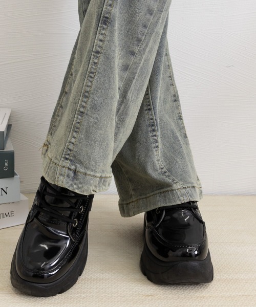 セール】厚底ローファー韓国 レースアップシューズ（ローファー