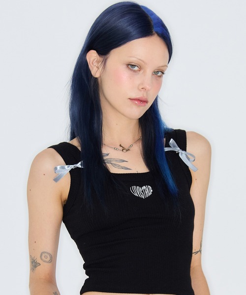 LUVISTRUE(ラヴイズトゥルー)の「HEART RIBBON TEE(タンクトップ・レディース・ピンク/ホワイト/ブラック・FREE)」の3枚目の写真