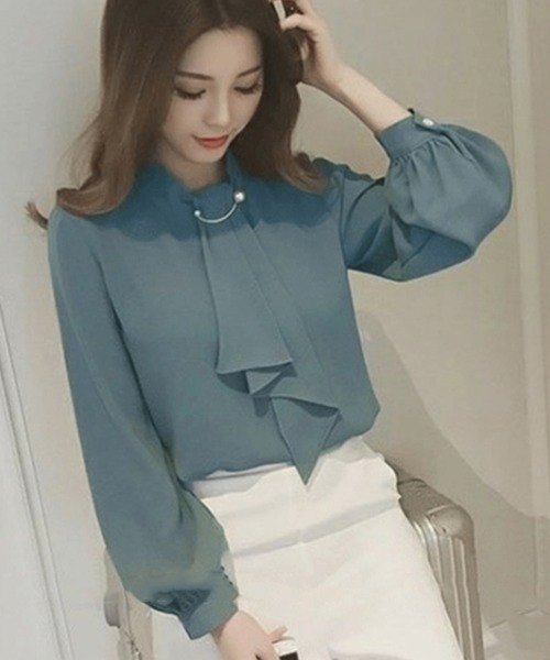 Miniministore(ミニミニストア)の「シャツブラウス リボン 長袖 レディース(シャツ/ブラウス・レディース・オレンジ/ダークベージュ/ブルー/ホワイト/ダークブルー・L/XL/M)」の5枚目の写真