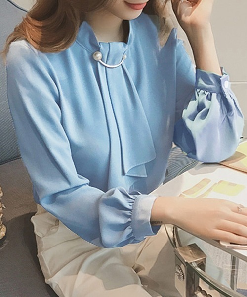 Miniministore(ミニミニストア)の「シャツブラウス リボン 長袖 レディース(シャツ/ブラウス・レディース・オレンジ/ダークベージュ/ブルー/ホワイト/ダークブルー・L/XL/M)」の6枚目の写真