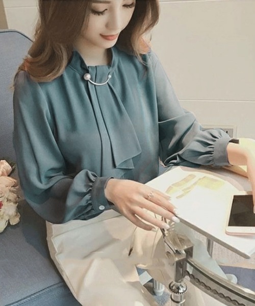 Miniministore(ミニミニストア)の「シャツブラウス リボン 長袖 レディース(シャツ/ブラウス・レディース・オレンジ/ダークベージュ/ブルー/ホワイト/ダークブルー・L/XL/M)」の10枚目の写真