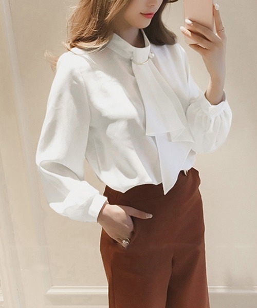 Miniministore(ミニミニストア)の「シャツブラウス リボン 長袖 レディース(シャツ/ブラウス・レディース・オレンジ/ダークベージュ/ブルー/ホワイト/ダークブルー・L/XL/M)」の7枚目の写真