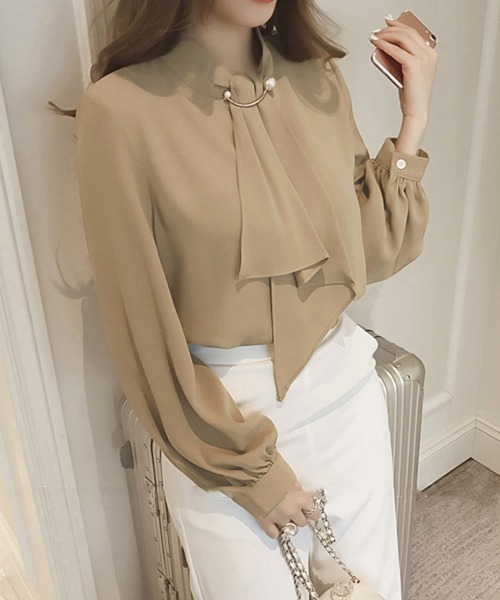 Miniministore(ミニミニストア)の「シャツブラウス リボン 長袖 レディース(シャツ/ブラウス・レディース・オレンジ/ダークベージュ/ブルー/ホワイト/ダークブルー・L/XL/M)」の9枚目の写真