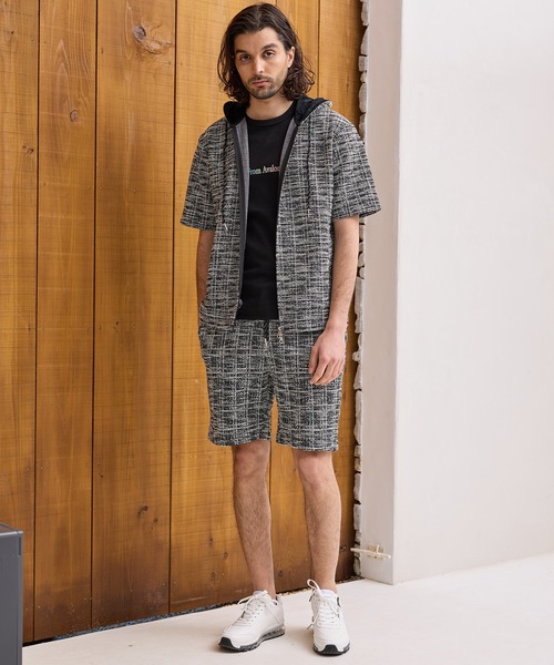 RATTLE TRAP（ラトルトラップ）の「スラブジャガード半袖ジップパーカー（パーカー・メンズ・ホワイト/ブラック・LL/L/M）」の4枚目の写真