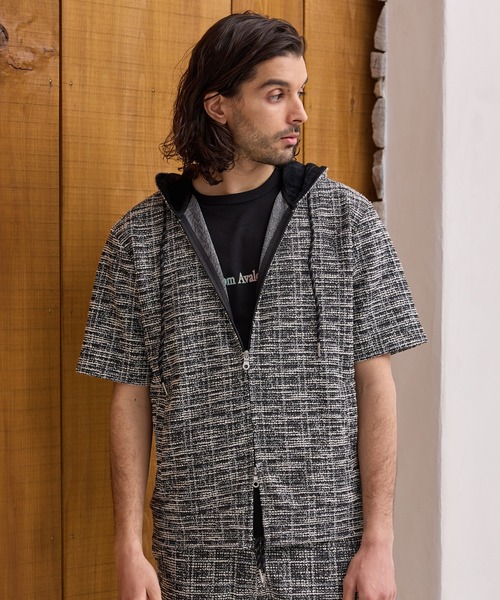 RATTLE TRAP（ラトルトラップ）の「スラブジャガード半袖ジップパーカー（パーカー・メンズ・ホワイト/ブラック・LL/L/M）」の8枚目の写真