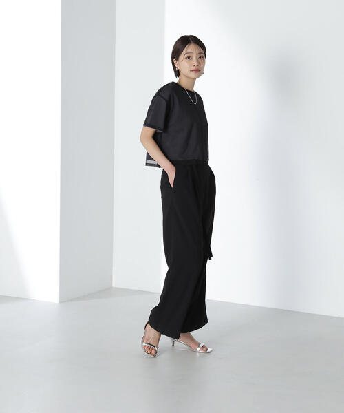 NATURAL BEAUTY BASIC(ナチュラルビューティーベーシック)の「◇ベルテッドバックサテンパンツ(その他パンツ・レディース・ブラック/マスタード・MEDIUM/SMALL)」の3枚目の写真