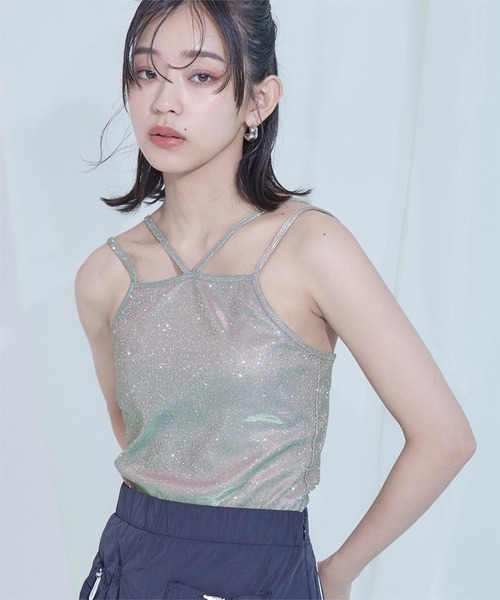 miette（ミエット）の「カップ付きラメホルターキャミソール（キャミソール・レディース・ブルー/グリーン/ブラック・FREE）」の6枚目の写真