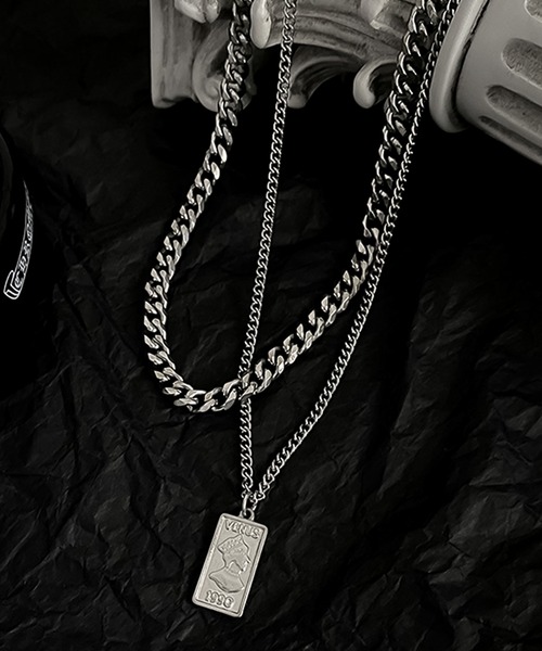 セール】スクエアプレートダブルチェーンネックレス（ネックレス