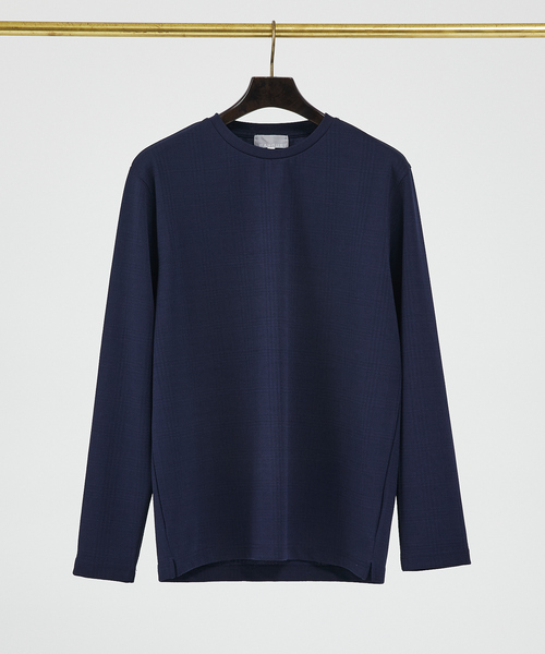 ABAHOUSE GRAY(アバハウスグレイ)の「【チェック柄】ジャガード クルーネック 長袖 Tシャツ(Tシャツ/カットソー・メンズ・ブラック/ネイビー/ホワイト/サックスブルー/グレイッシュベージュ/チャコールグレー・46/48)」の5枚目の写真