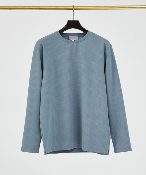 ABAHOUSE GRAY(アバハウスグレイ)の「【チェック柄】ジャガード クルーネック 長袖 Tシャツ(Tシャツ/カットソー・メンズ・ブラック/ネイビー/ホワイト/サックスブルー/グレイッシュベージュ/チャコールグレー・46/48)」の6枚目の写真