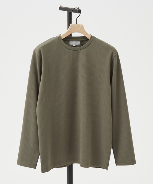 ABAHOUSE GRAY(アバハウスグレイ)の「【チェック柄】ジャガード クルーネック 長袖 Tシャツ(Tシャツ/カットソー・メンズ・ブラック/ネイビー/ホワイト/サックスブルー/グレイッシュベージュ/チャコールグレー・46/48)」の3枚目の写真